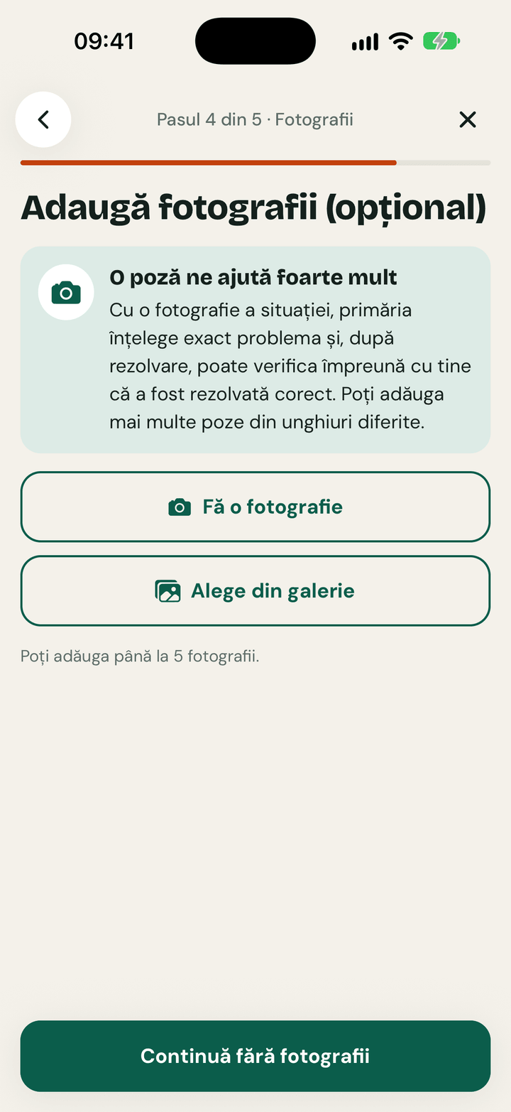 Pasul 4: fotografiile sesizării (până la 5).