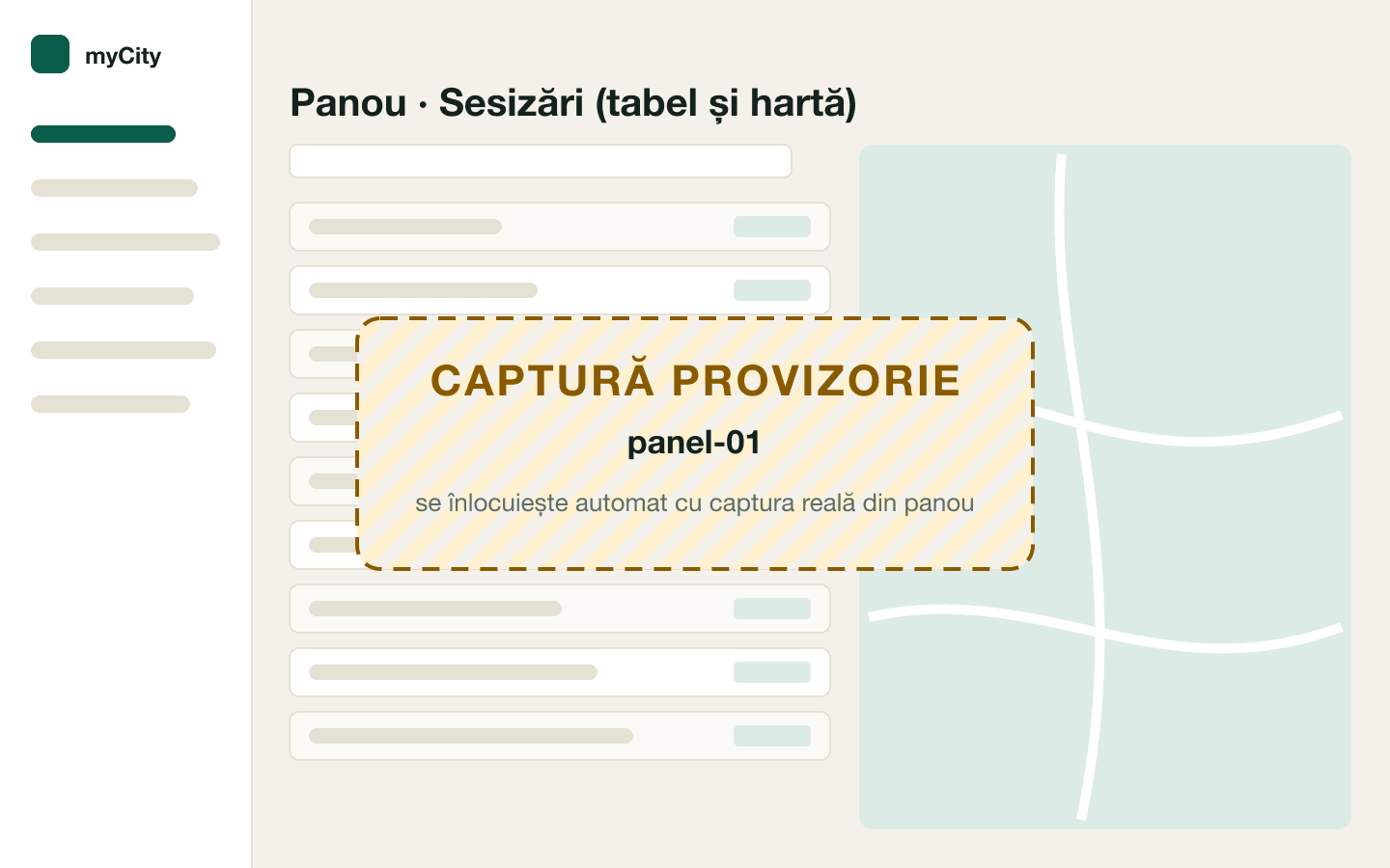 Panoul primăriei: lista sesizărilor cu filtre și harta cu grupări, „Categoriile mele” activ.